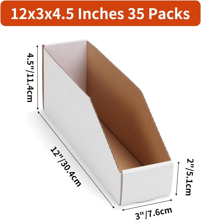ZBEIVAN Cardboard Storage Bins Boxes 35 Packs 12x3x4.5 Inches, Easy Assembly Pantry Organizer Bins for Shelf, White - Image 2